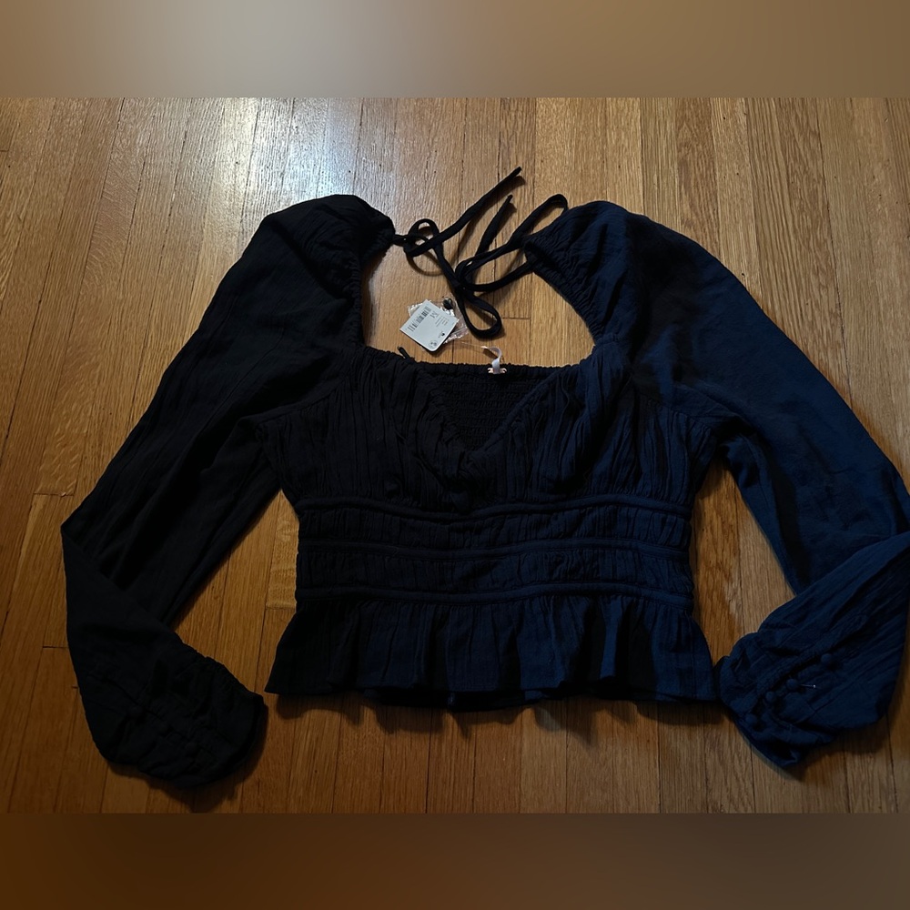 Free People Chloe Milkmaid Top in Black, Size M, NWT